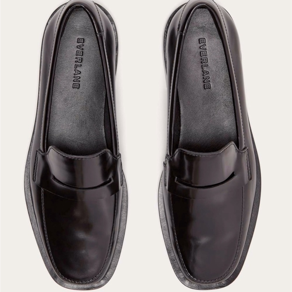 Everlane Woman Size 6 Black Gloss Leather Penny Loafers New